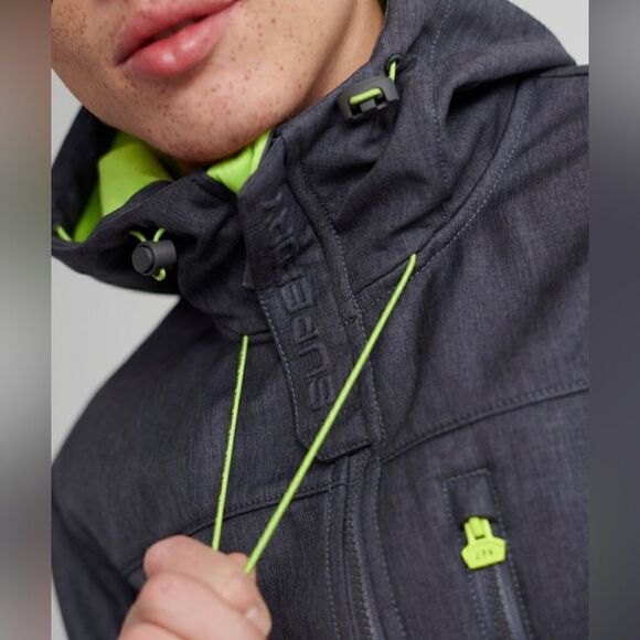SUPERDRY WINDTREKKER Dark Grey Marl/Fluro Green Size Large NWT - Picture 2 of 9